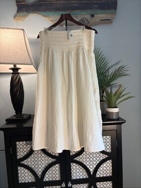 Women's Cream Smocked Waist Midi Skirt